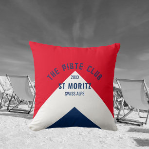 The Piste Club Red Navy Custom Winter Ski Throw Pillow