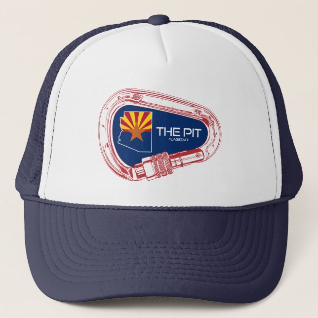 The Pit Flagstaff Arizona Climbing Carabiner Trucker Hat (Front)