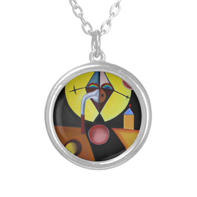 The Plague Doctor - Oil Painting Silver Plated Necklace (Front)