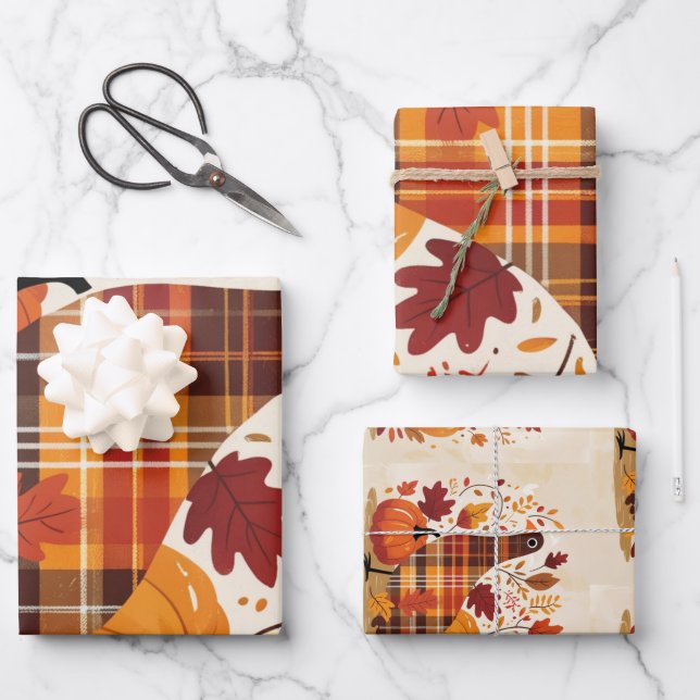 The Plaid Turkey Waltz Wrapping Paper Sheets (Front)