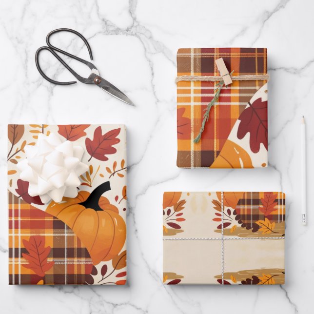 The Plaid Turkey Waltz Wrapping Paper Sheets (Front)