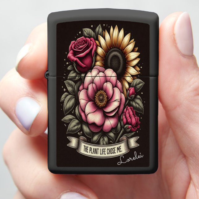 The Plant Life Chose Me Green Thumb Statement Zippo Lighter (In Hand)