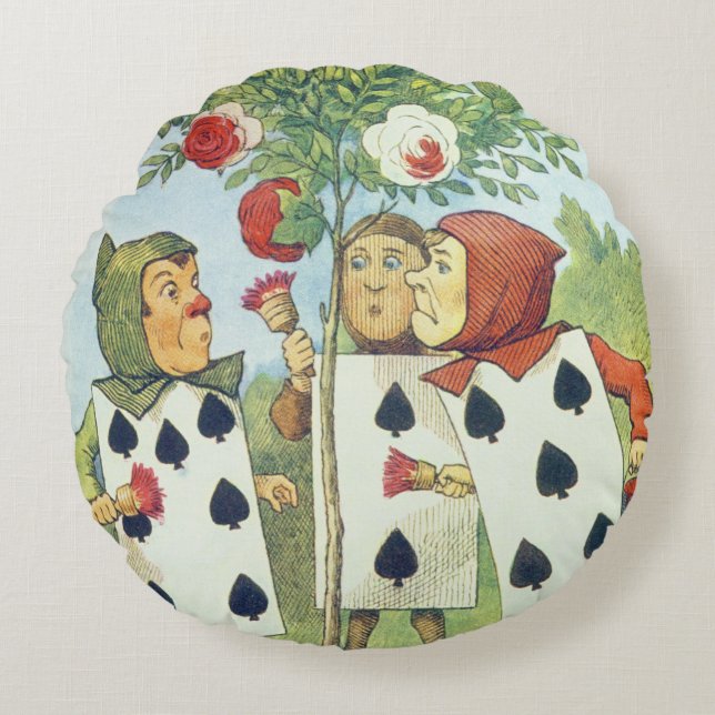 The Playing Cards Painting the Rose Bush Round Pillow (Front)