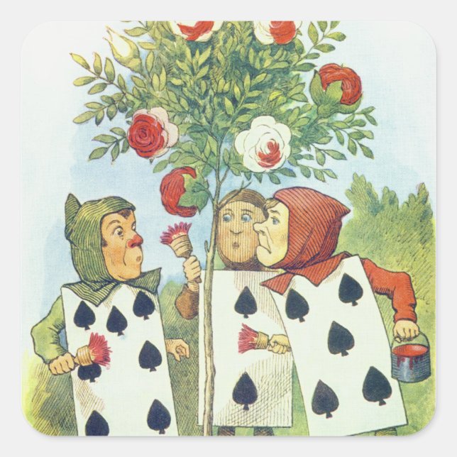 The Playing Cards Painting the Rose Bush Square Sticker (Front)