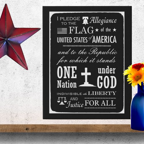 The Pledge of Allegiance Farmhouse Chalkboard  Faux Canvas Print