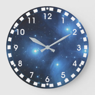 The Pleiades star cluster with white frame Large Clock