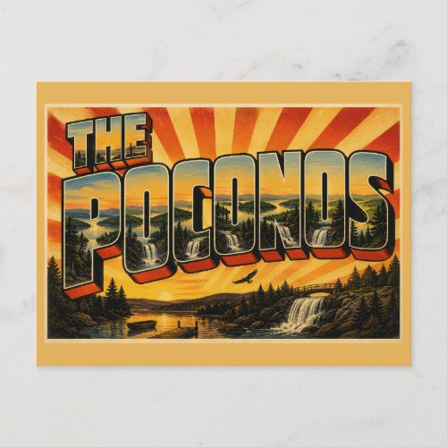 The Poconos PA Plateau Lakes Waterfall Art Postcard