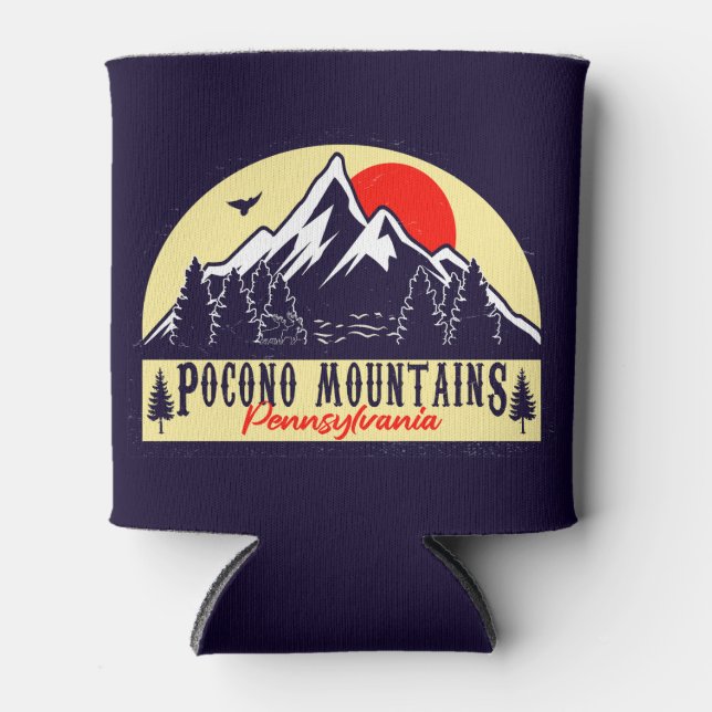 The Poconos Pennsylvania PA Mountain Gift Retro Can Cooler (Front)