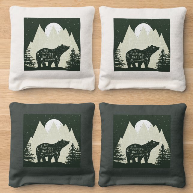 The Poetry of Nature Bear Cornhole Bags (Wood)