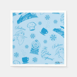 The Polar Express   Blue Holiday Icon Pattern Napkins
