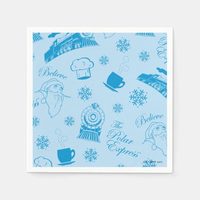 The Polar Express | Blue Holiday Icon Pattern Napkins (Front)