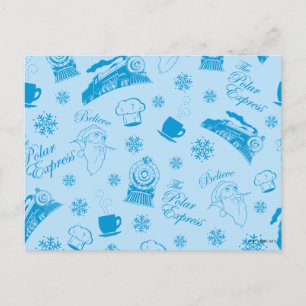 The Polar Express   Blue Holiday Icon Pattern Postcard