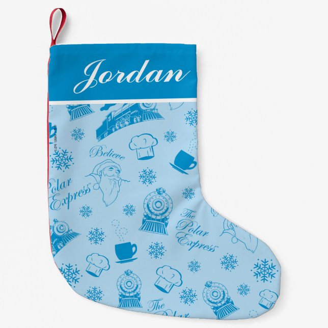 The Polar Express | Blue Holiday Icon Pattern Small Christmas Stocking (Front)