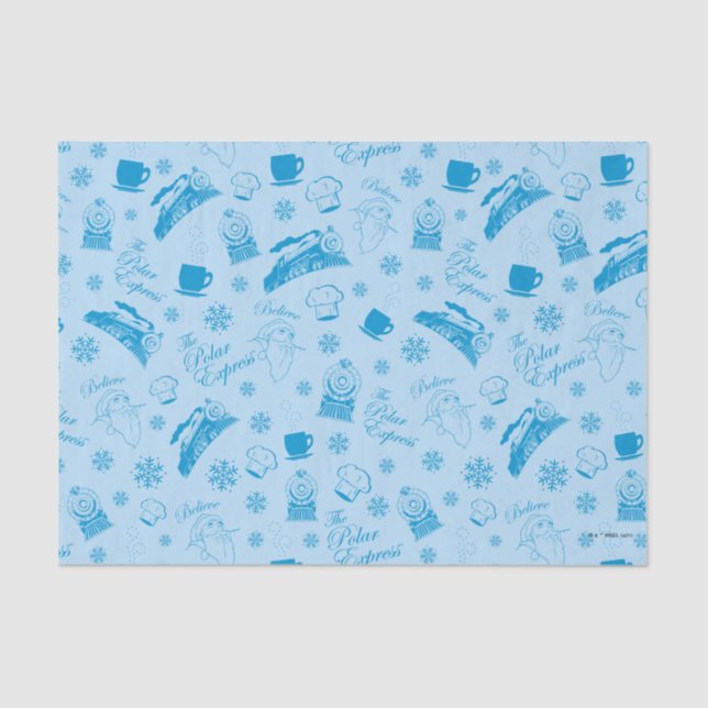 The Polar Express | Blue Holiday Icon Pattern Tissue Paper (Front)