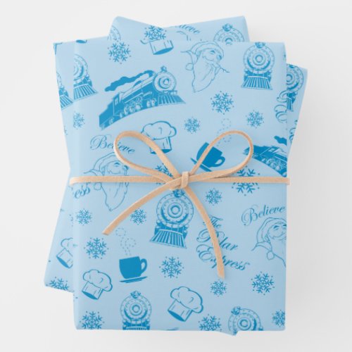 The Polar Express  Blue Holiday Icon Pattern Wrapping Paper Sheets