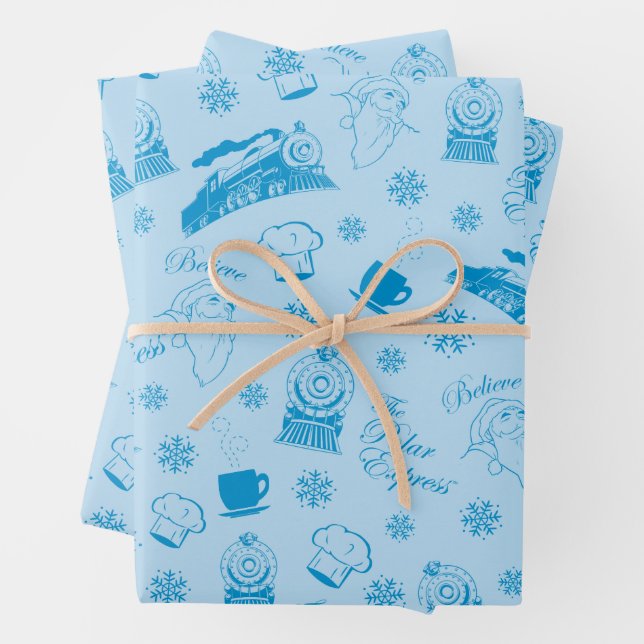 The Polar Express | Blue Holiday Icon Pattern Wrapping Paper Sheets (In situ)