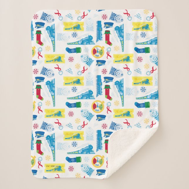 The Polar Express | Christmas Icon Pattern Sherpa Blanket (Front)