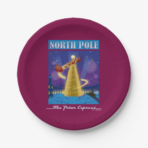 The Polar Express North Pole Vintage Travel Art Paper Plates