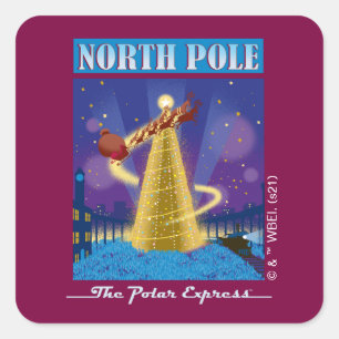 The Polar Express North Pole Vintage Travel Art Square Sticker