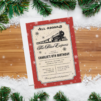 The Polar Express Pajama Party Birthday - Stripes Invitation