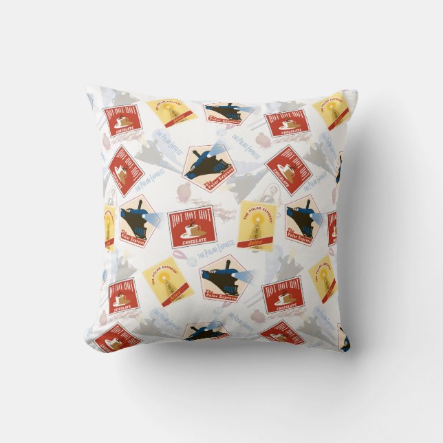 The Polar Express | Retro Sticker Pattern Throw Pillow (Front)