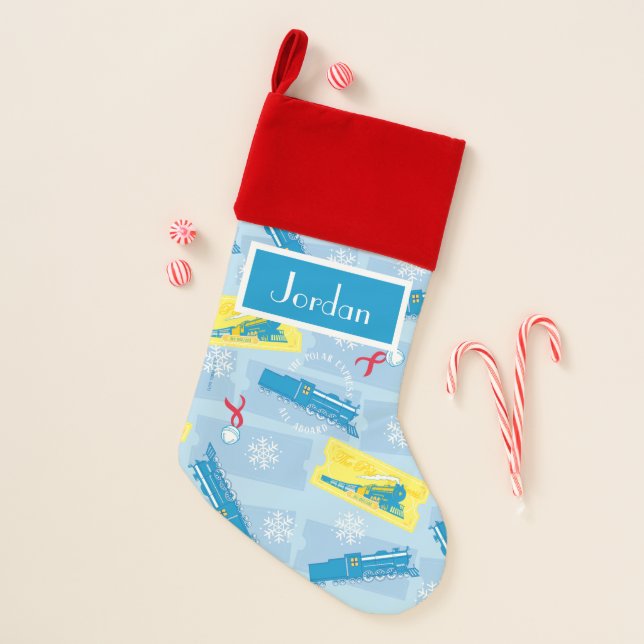 The Polar Express | Retro Train & Ticket Pattern Christmas Stocking (Front)