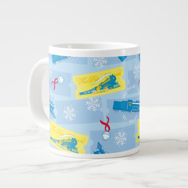 The Polar Express | Retro Train & Ticket Pattern Giant Coffee Mug (Front Left)