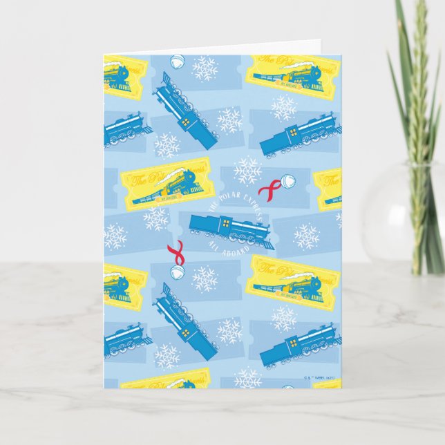 The Polar Express | Retro Train & Ticket Pattern Holiday Card (Front)