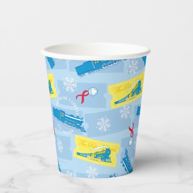 The Polar Express | Retro Train & Ticket Pattern Paper Cups (Front)