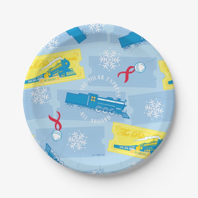 The Polar Express | Retro Train & Ticket Pattern Paper Plates (Front)