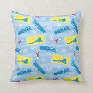 The Polar Express   Retro Train & Ticket Pattern Throw Pillow