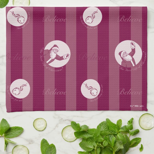 The Polar Express | Striped Santa Claus Pattern Kitchen Towel (Folded)