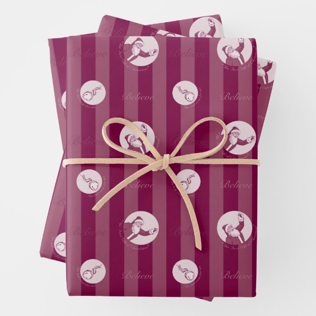 The Polar Express | Striped Santa Claus Pattern Wrapping Paper Sheets (In situ)