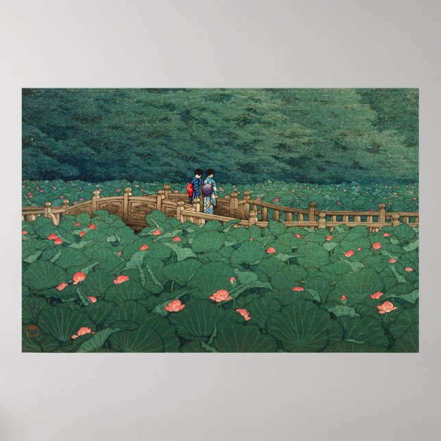 The Pond at Benten Shrine in Shiba Kawase Hasui  Poster (Front)