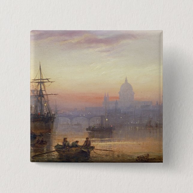 The Pool of London at Sundown, 1876 Pinback Button (Front)