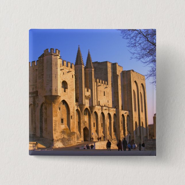 The Pope's Palace in Avignon with people Pinback Button (Front)