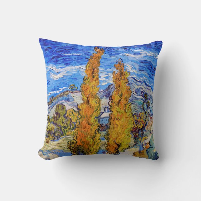 The Poplars at Saint-Rémy, Van Gogh Throw Pillow (Front)