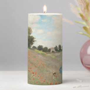 The Poppy Field near Argenteuil by Claude Monet Pillar Candle