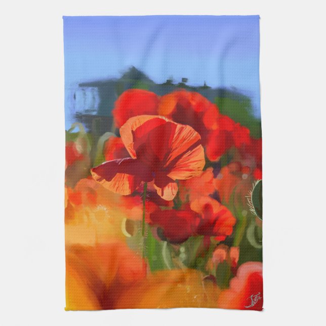 The poppy house - oil painting kitchen towel (Vertical)