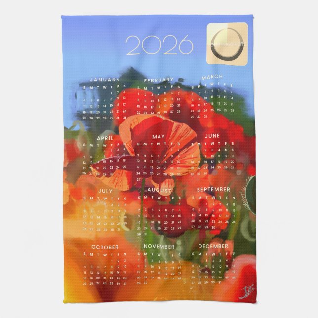 The poppy house professional 2026 calendar kitchen towel (Vertical)