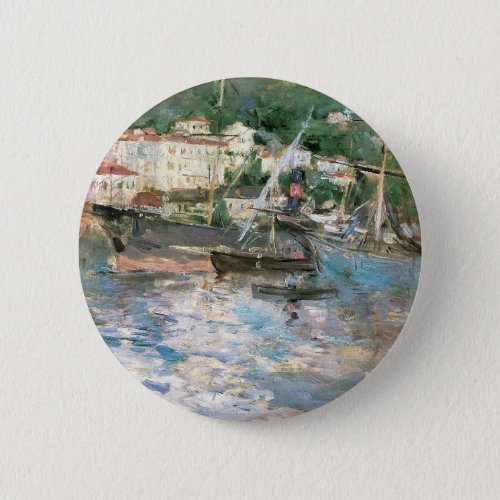 The Port Nice by Berthe Morisot Vintage Fine Art Button