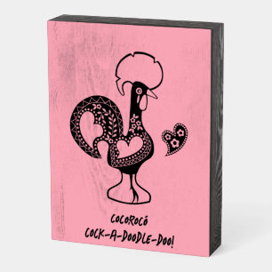 The Portuguese Rooster crow in two languages Wooden Box Sign