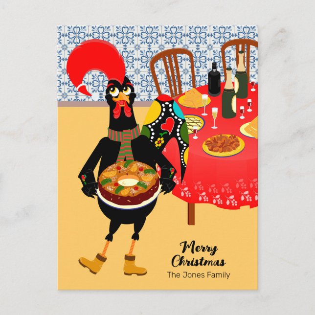 The Portuguese Rooster loves King Cake Holiday Postcard (Front)