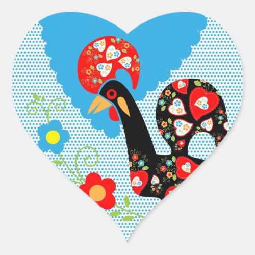 The Portuguese Rooster of Barcelos Heart Sticker