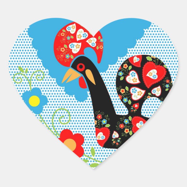 The Portuguese Rooster of Barcelos Heart Sticker (Front)