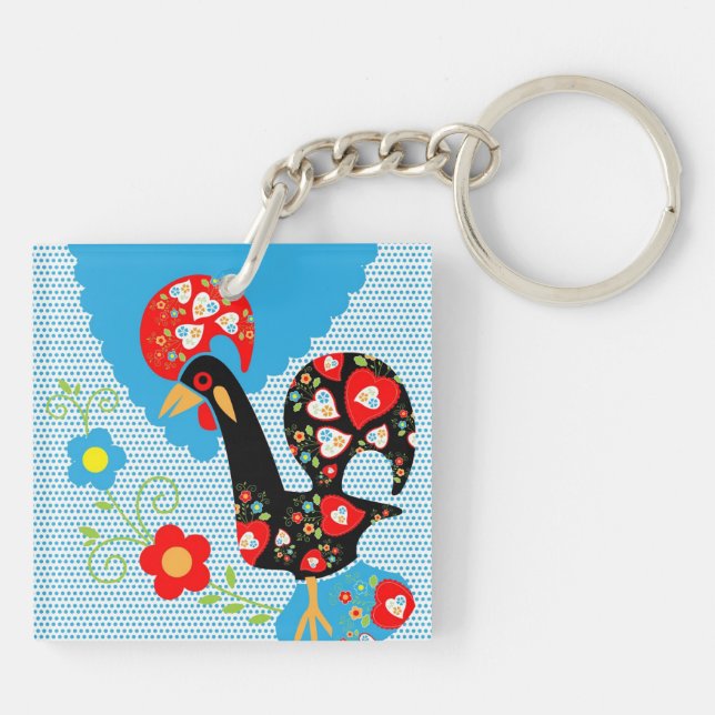The Portuguese Rooster of Barcelos Keychain (Back)