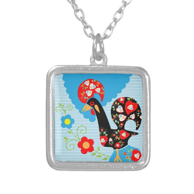 The Portuguese Rooster of Barcelos  Silver Plated Necklace (Front)