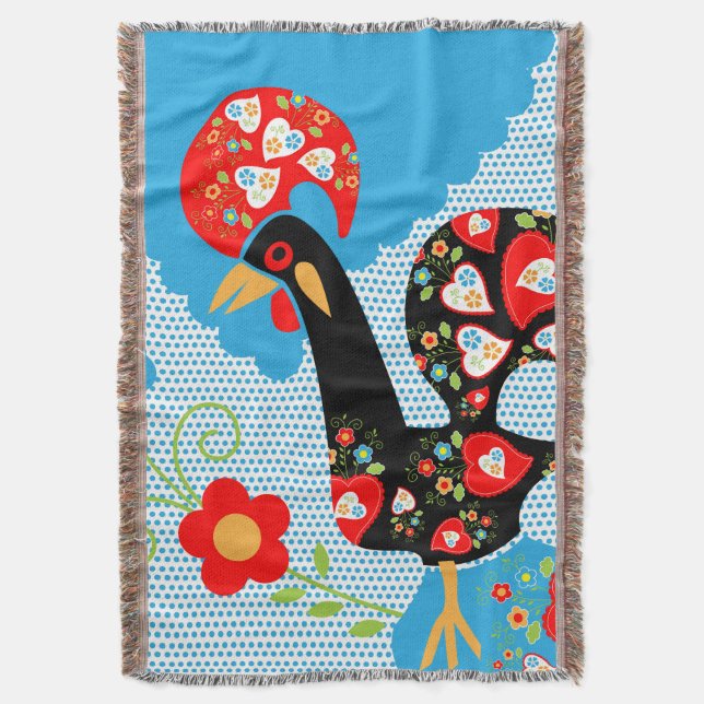 The Portuguese Rooster of Barcelos Throw Blanket (Front Vertical)