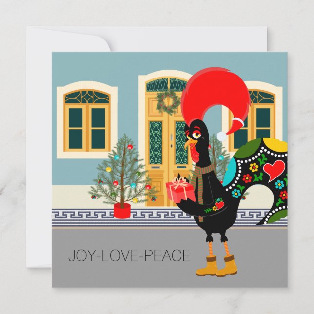 The Portuguese Rooster with a Christmas present Card (Front)