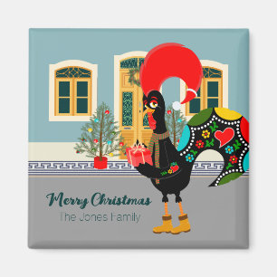 The Portuguese Rooster with a Christmas present Magnet